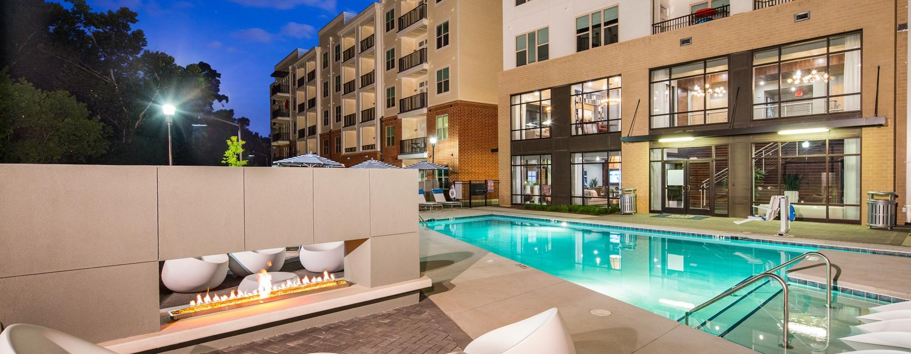 a pool and a building