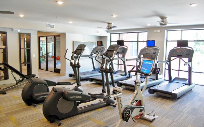 a gym with exercise equipment
